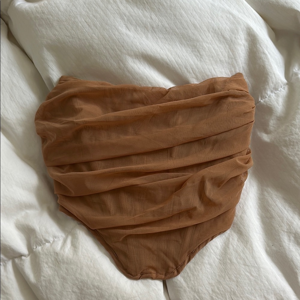 Sheer Brown Ruched Bandeau corset